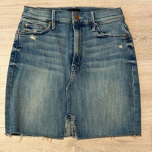 MOTHER Distressed Blue Denim Mini Skirt